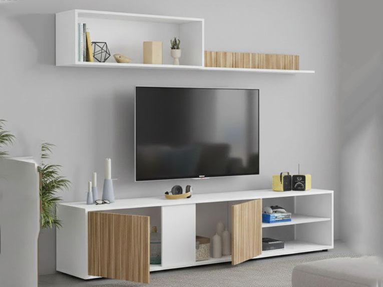 Parete soggiorno in legno 180cm bianca e rovere - Agrestino