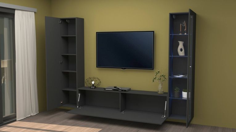Parete soggiorno in legno 260cm antracite - Felicina
