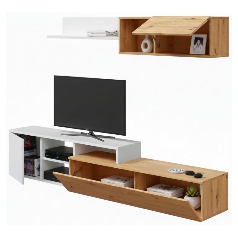 Parete soggiorno moderna 220cm legno e bianca - Aligator
