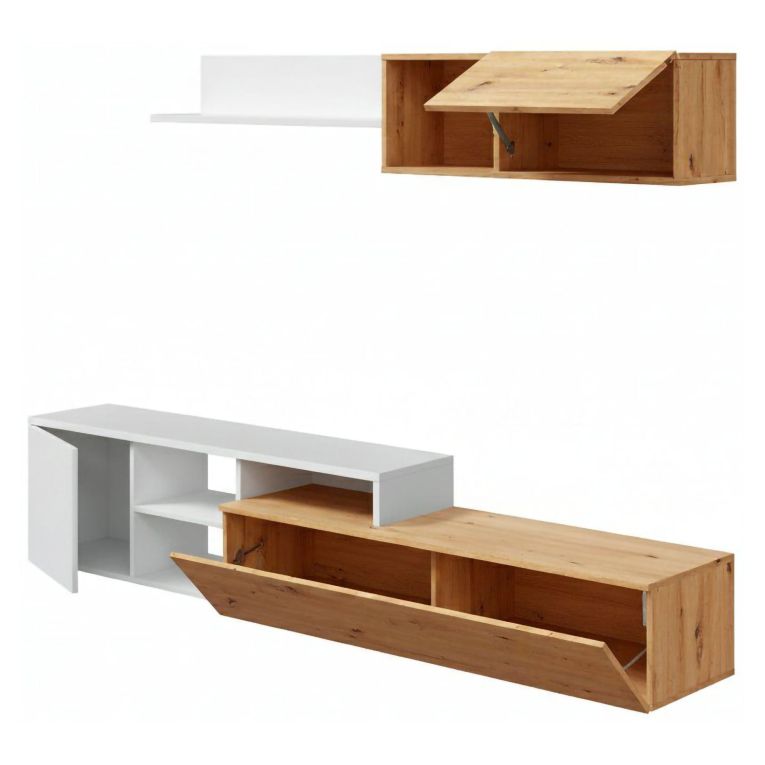 Parete soggiorno moderna 220cm legno e bianca - Aligator