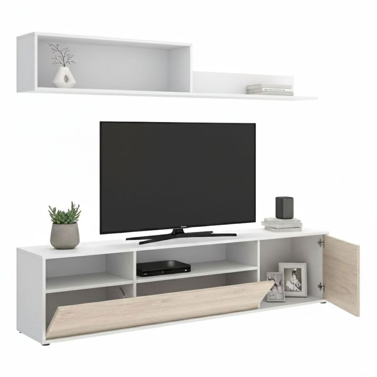 Parete soggiorno multifunzione 180cm bianca e rovere - Jelawat