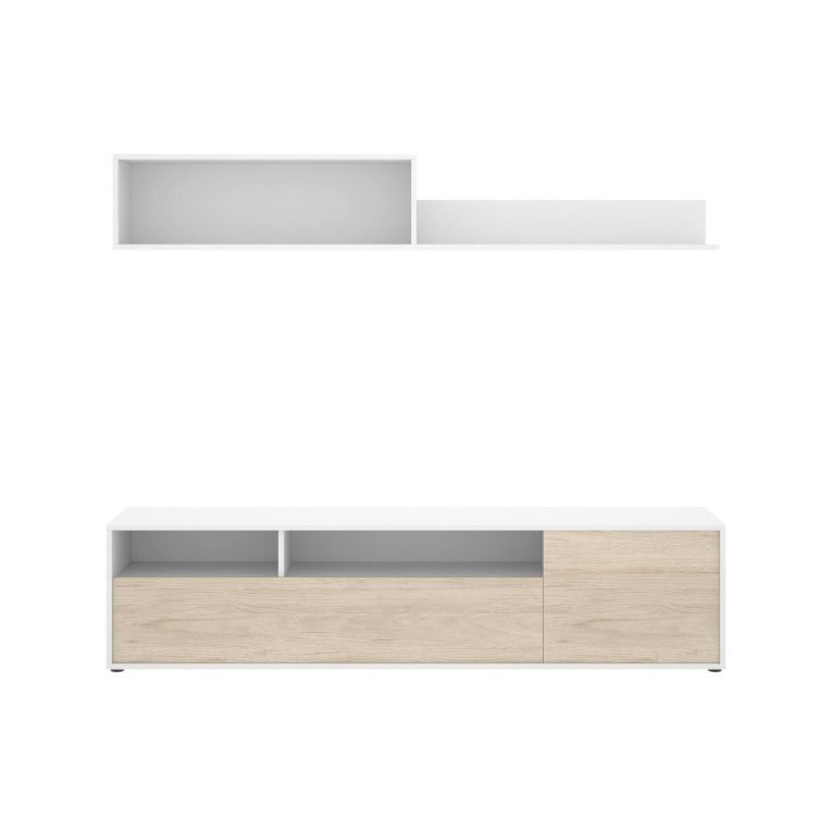 Parete soggiorno multifunzione 180cm bianca e rovere - Jelawat