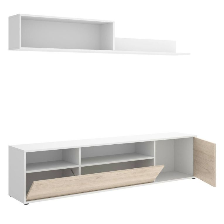 Parete soggiorno multifunzione 180cm bianca e rovere - Jelawat