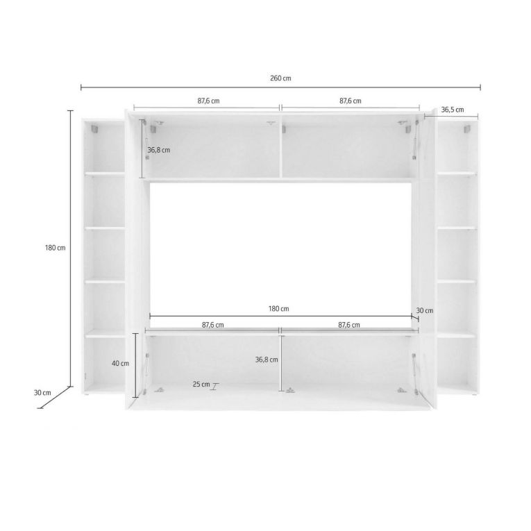 Parete soggiorno multifunzione 260cm antracite - Amel