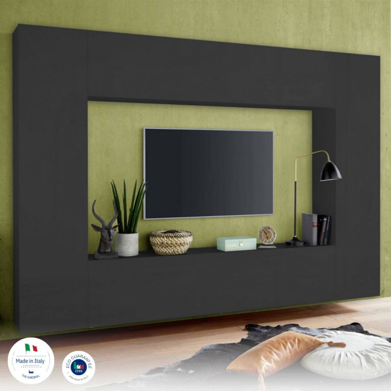 Parete soggiorno multifunzione 260cm antracite - Amel