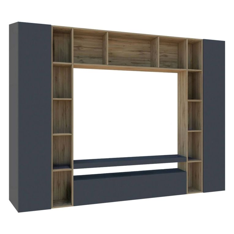 Parete soggiorno multifunzione 270cm antracite e rovere - Austis