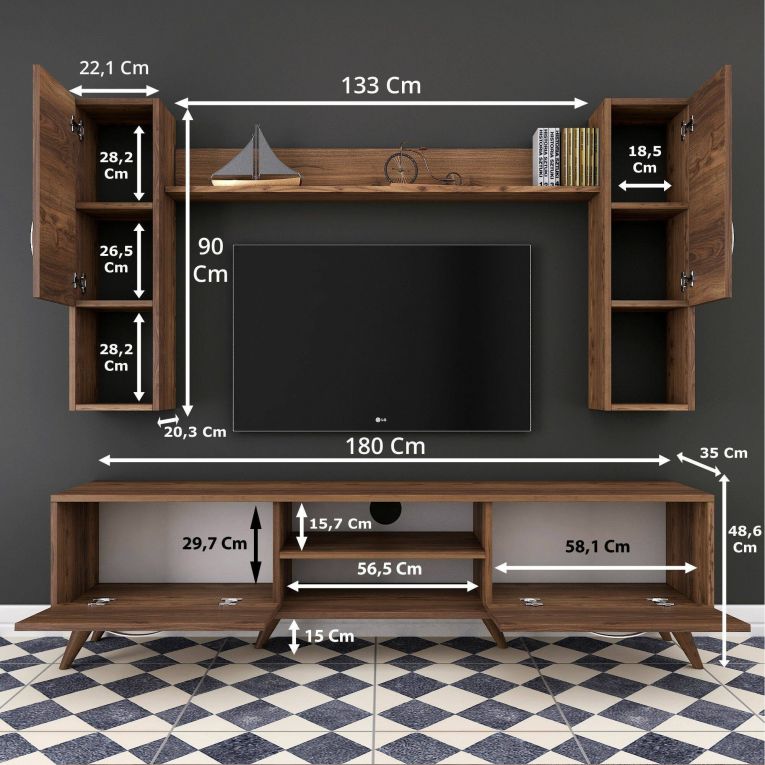 Parete soggiorno smart 180cm noce - Tino