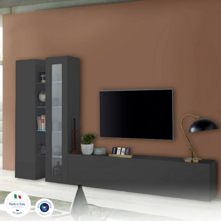 Parete soggiorno smart 280cm antracite - Arin