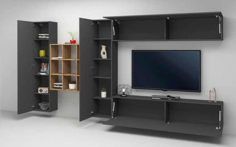 Parete soggiorno smart 350cm antracite - Agira