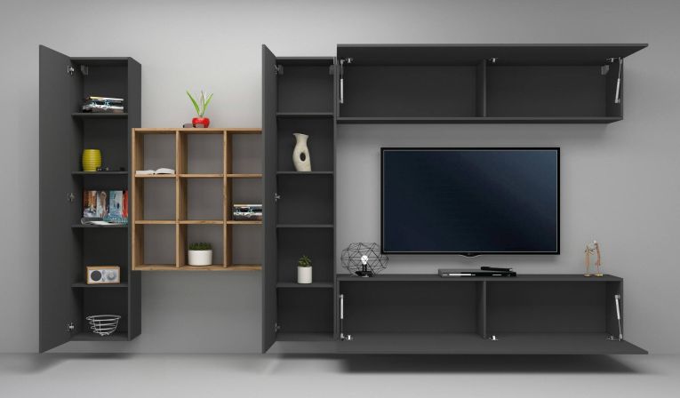 Parete soggiorno smart 350cm antracite - Agira