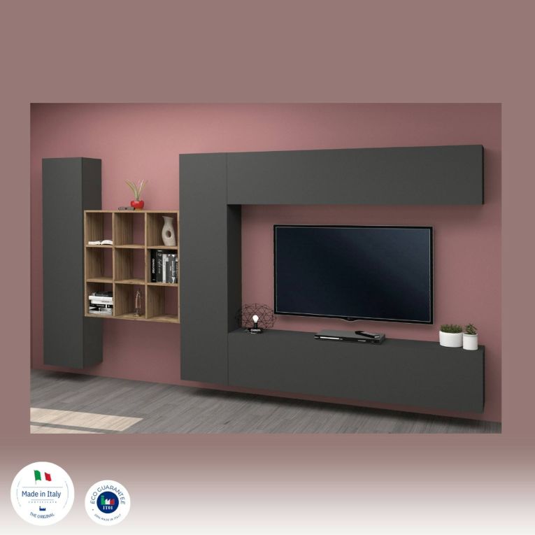 Parete soggiorno smart 350cm antracite - Agira