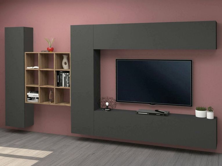 Parete soggiorno smart 350cm antracite - Agira