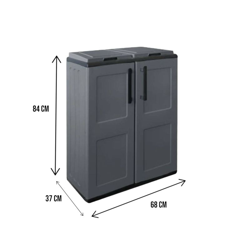 Pattumiera Aarschot, Cestino portarifiuti, Bidone per raccolta differenziata 2 ante, 100% Made in Italy, 68x37h84 cm, Grigio e Nero, Finitura quadri