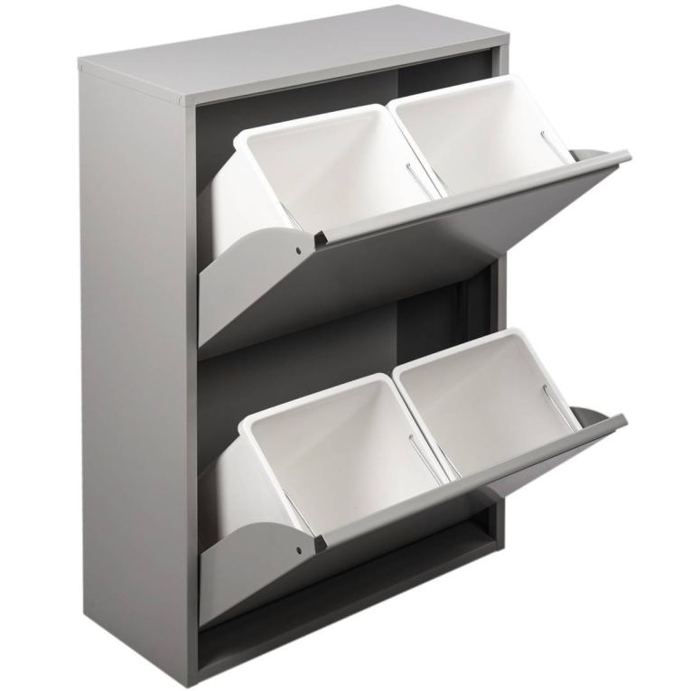 Pattumiera Achros, Cestino portarifiuti, Bidone per raccolta differenziata, Mobile per spazzatura, 60x25 h93 cm, Grigio