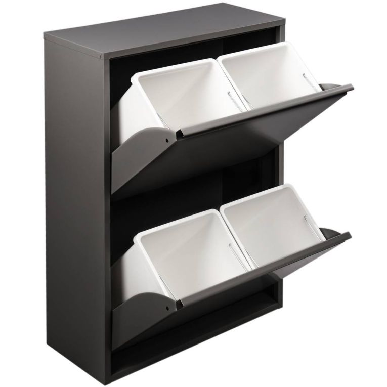 Pattumiera Achros, Cestino portarifiuti, Bidone per raccolta differenziata, Mobile per spazzatura, 60x25 h93 cm, Nero