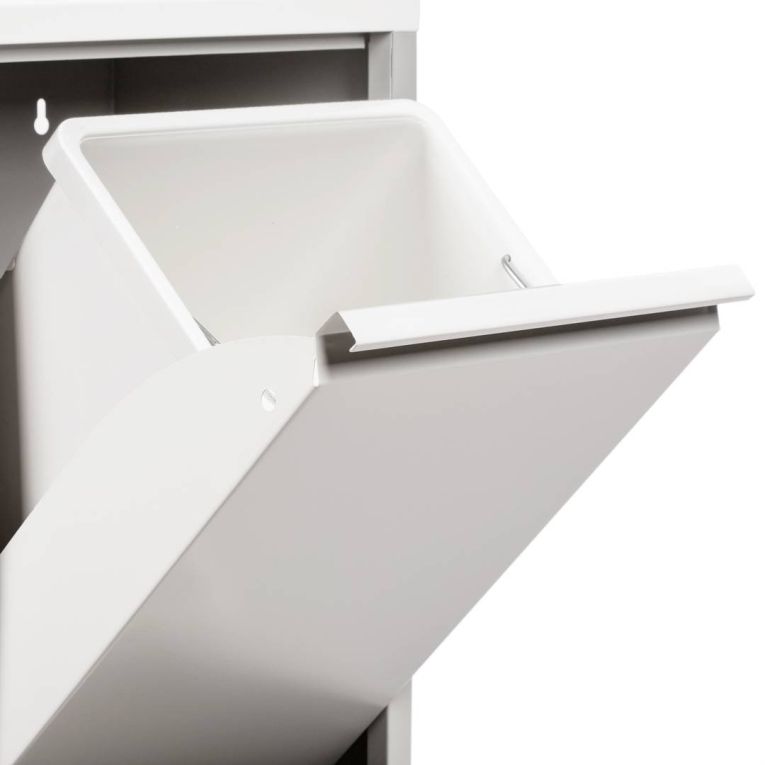 Pattumiera Aller, Bidone per spazzatura, Cestino portarifiuti, Mobile in metallo con secchi per raccolta differenziata, 60x25h92 cm, Bianco