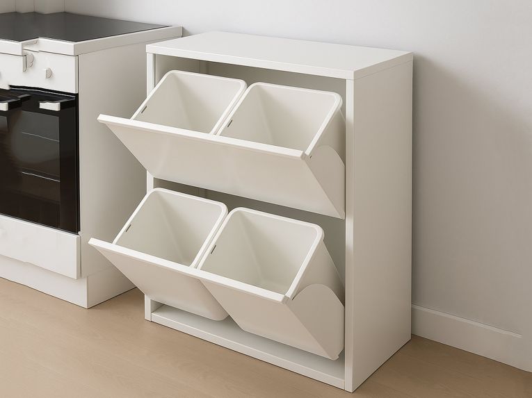 Pattumiera Bianco Capacità 72 (18 per Secchio) Fissaggio a Muro Opzionale 60x25x93h cm, 4 Cestini - Anukhatun