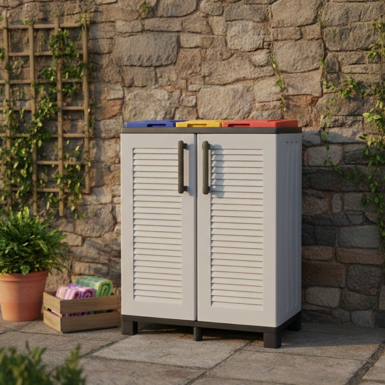 Pattumiera Grigio Chiaro Multicolore Capacità 210 (70 per Sacco) 3 Cestini 68x37x90h cm, Colore Struttura Multicolore Made in Italy - Tremolite