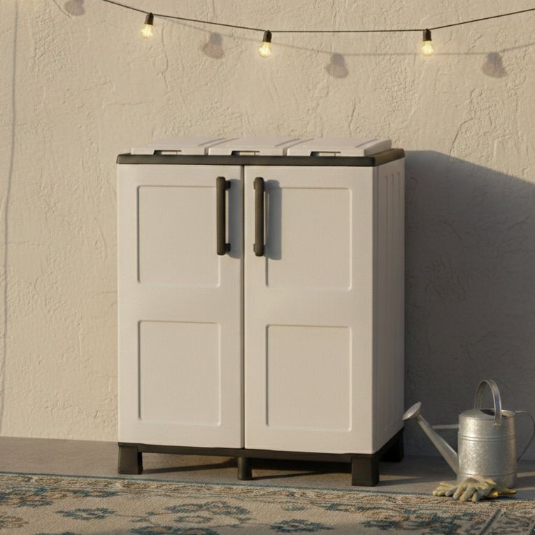 Pattumiera Grigio Chiaro Nero Capacità 210 (70 per Sacco) 3 Cestini 68x37x90h cm, Colore Struttura Nero Made in Italy - Anthea