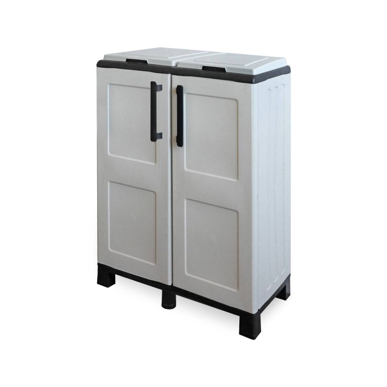 Pattumiera Grigio Chiaro Nero Capacità 220 (110 per Sacco) Ante a Quadri 68x37x90h cm, 2 Cestini Made in Italy - Alistar
