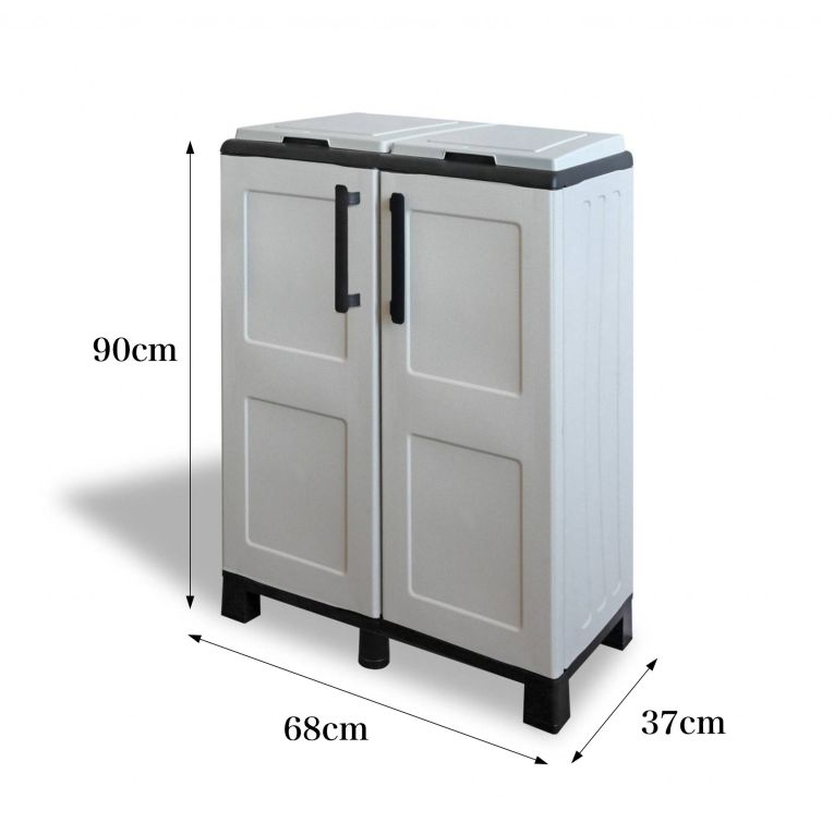 Pattumiera Grigio Chiaro Nero Capacità 220 (110 per Sacco) Ante a Quadri 68x37x90h cm, 2 Cestini Made in Italy - Alistar