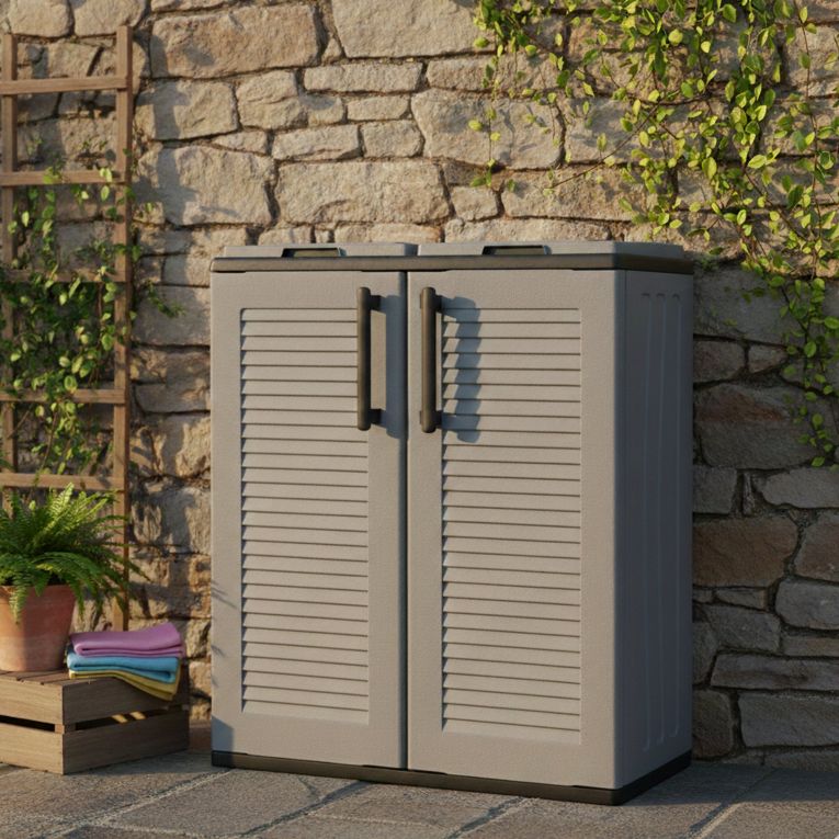 Pattumiera Grigio Nero Capacità 220 (110 per Sacco) Ante a Righe 68x37x84h cm, 2 Cestini Made in Italy - Alfred