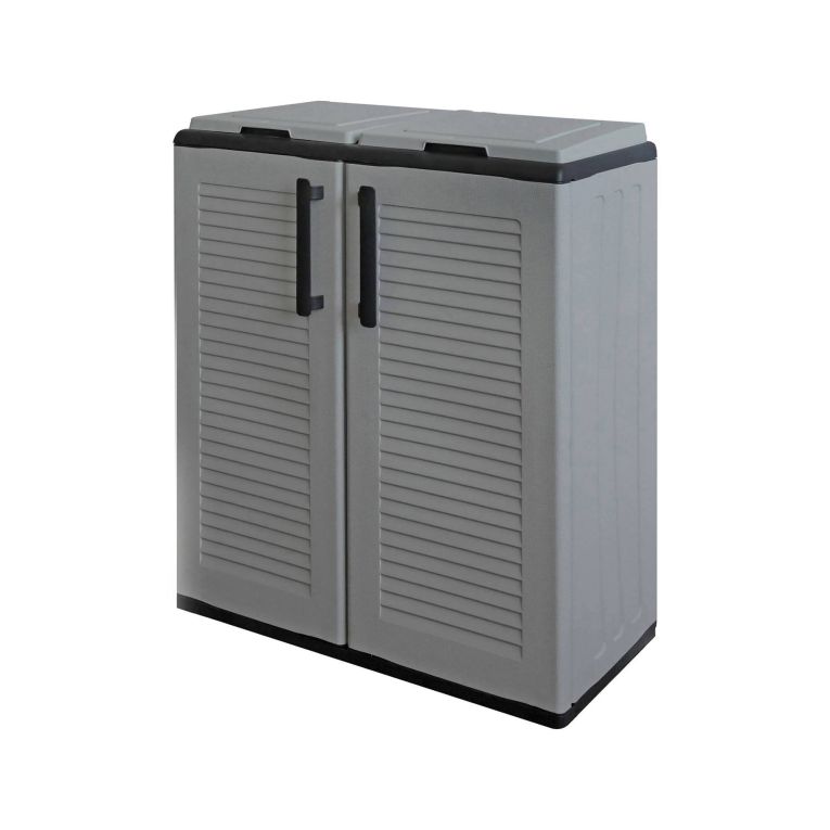 Pattumiera Grigio Nero Capacità 220 (110 per Sacco) Ante a Righe 68x37x84h cm, 2 Cestini Made in Italy - Alfred