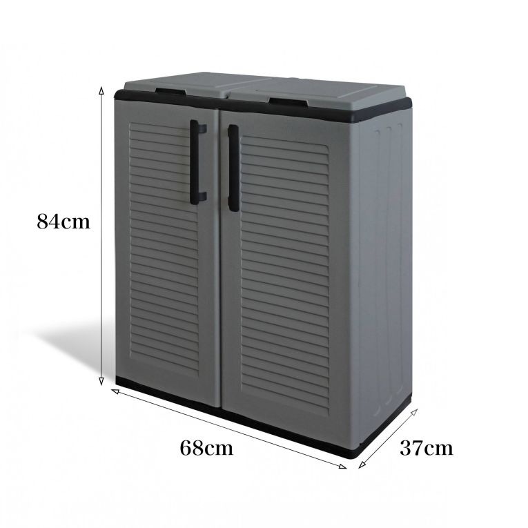 Pattumiera Grigio Nero Capacità 220 (110 per Sacco) Ante a Righe 68x37x84h cm, 2 Cestini Made in Italy - Alfred