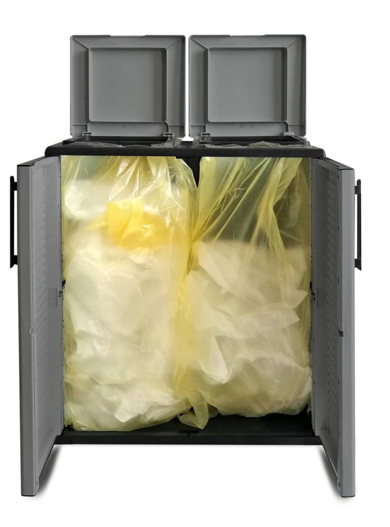 Pattumiera Grigio Nero Capacità 220 (110 per Sacco) Ante a Righe 68x37x84h cm, 2 Cestini Made in Italy - Alfred