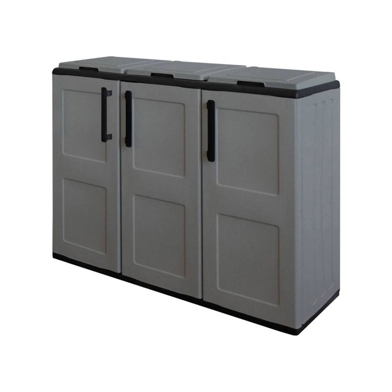 Pattumiera Grigio Nero Capacità 330 (110 per Sacco) Anta a Quadri 102x37x84h cm, 3 Cestini Made in Italy - Arko