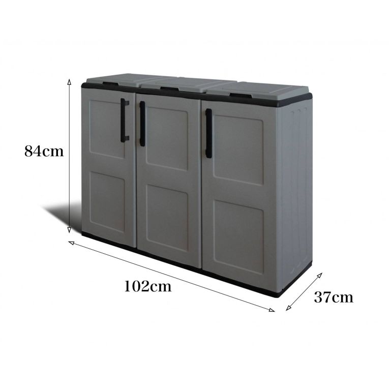 Pattumiera Grigio Nero Capacità 330 (110 per Sacco) Anta a Quadri 102x37x84h cm, 3 Cestini Made in Italy - Arko
