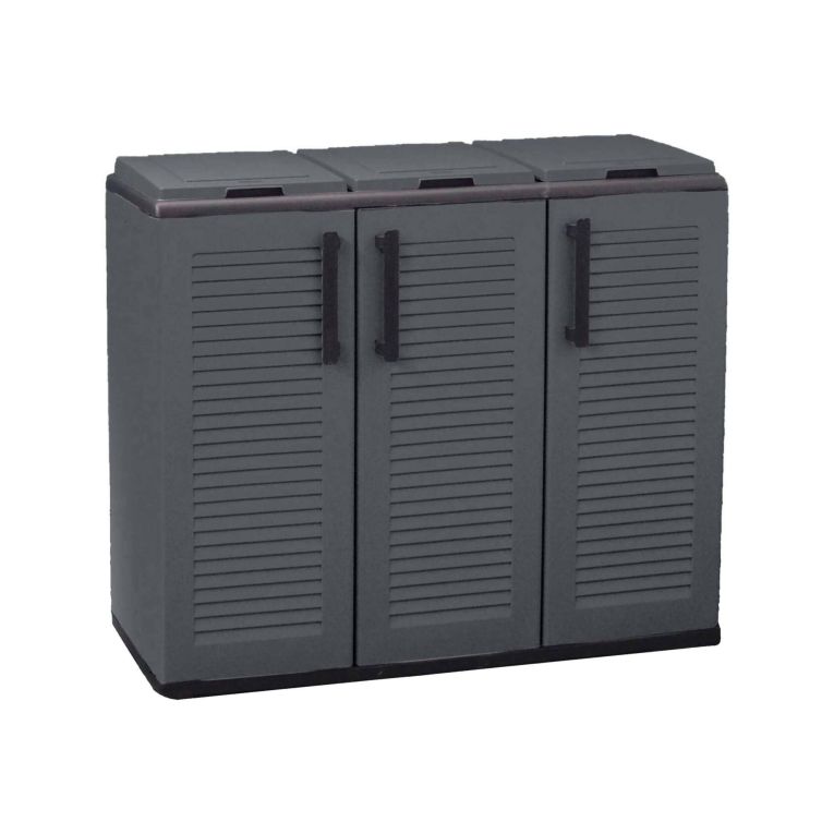 Pattumiera Grigio Nero Capacità 330 (110 per Sacco) Anta a Righe 102x37x84h cm, 3 Cestini Made in Italy - Arko