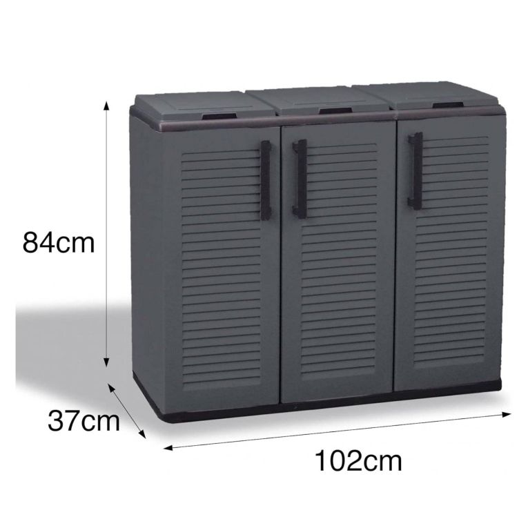 Pattumiera Grigio Nero Capacità 330 (110 per Sacco) Anta a Righe 102x37x84h cm, 3 Cestini Made in Italy - Arko