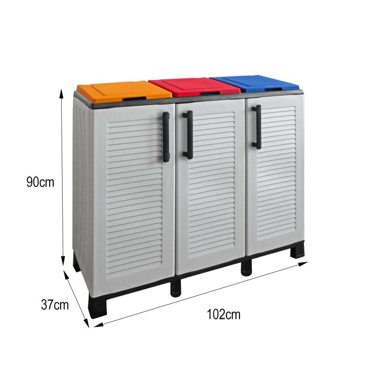 Pattumiera Virton, Cestino portarifiuti per spazzatura, Bidone raccolta differenziata, 100% Made in Italy, 102x37h90 cm, Grigio chiaro e Multicolore