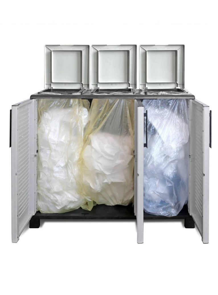 Pattumiera Virton, Cestino portarifiuti per spazzatura, Bidone raccolta differenziata, 100% Made in Italy, 102x37h90 cm, Grigio chiaro e Nero