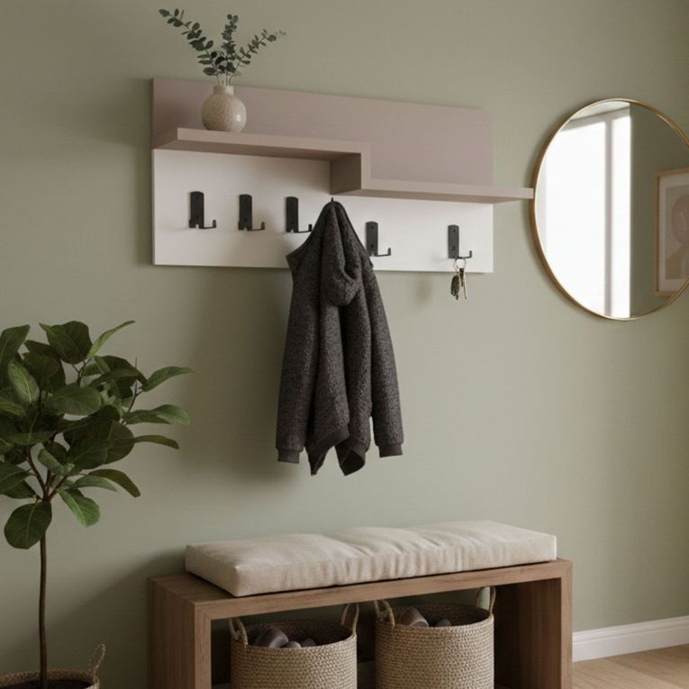 Pensile appendiabiti 65x31h cm 5 posti beige e bianco - Kilo