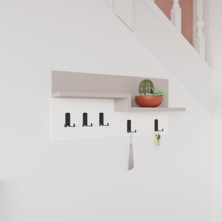 Pensile appendiabiti 65x31h cm 5 posti beige e bianco - Kilo