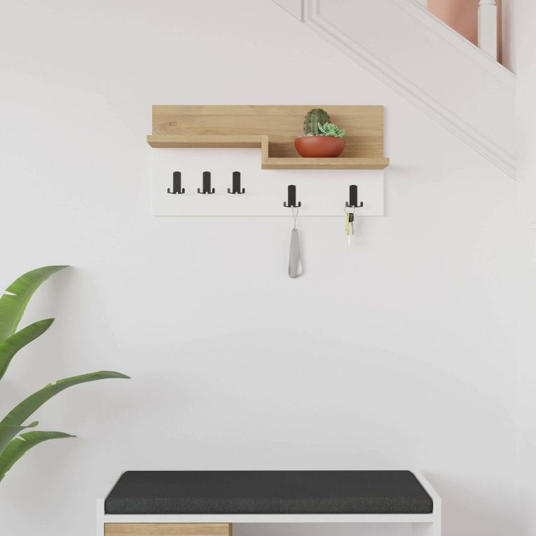 Pensile appendiabiti 65x31h cm 5 posti beige e bianco - Kilo