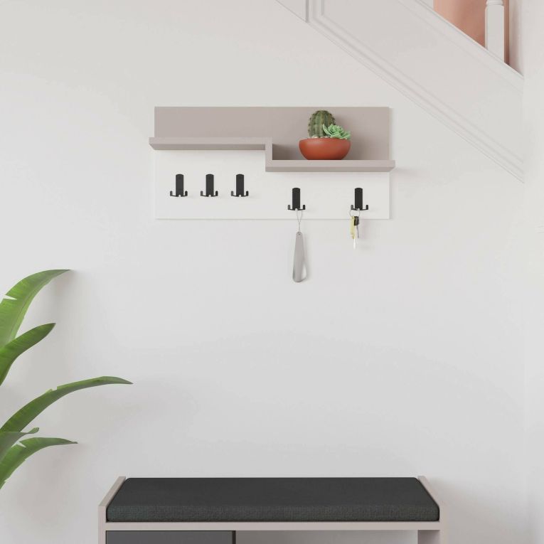 Pensile appendiabiti 65x31h cm 5 posti beige e bianco - Kilo