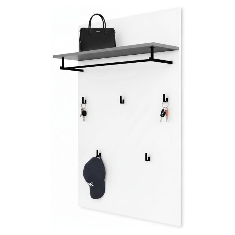 Pensile appendiabiti 80x115h cm 5 posti bianco lucido e antracite - Flaviana