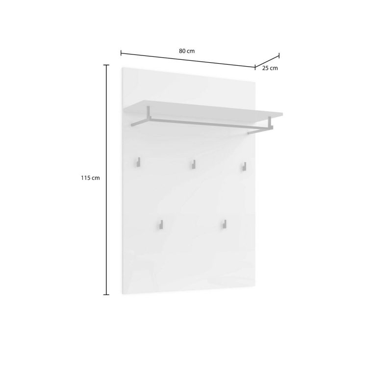 Pensile appendiabiti 80x115h cm 5 posti bianco lucido e antracite - Flaviana