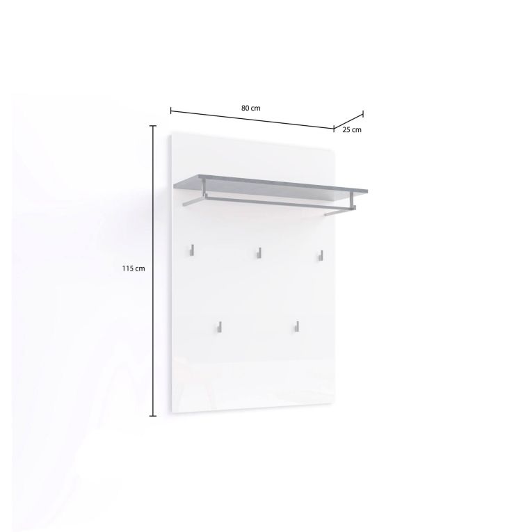 Pensile appendiabiti 80x26h cm 5 posti bianco lucido e antracite - Henry