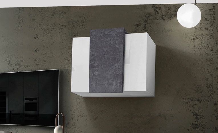 Pensile bagno 3 ante 90x66h cm bianco lucido e ardesia - Andras