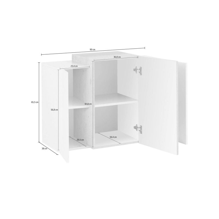 Pensile bagno 3 ante 90x66h cm bianco lucido e cemento - Andras