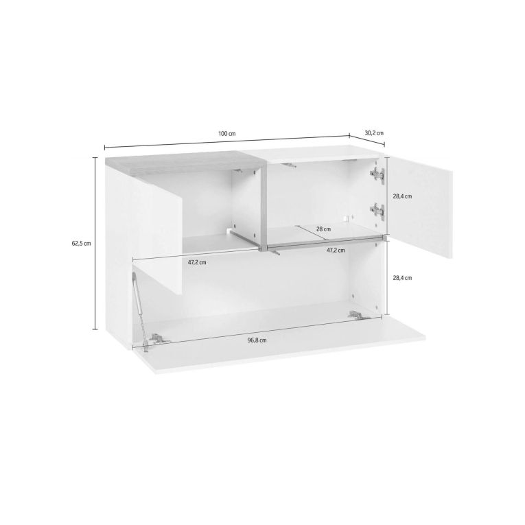 Pensile moderno 4 ante 100x63h cm bianco lucido e acero - Anico