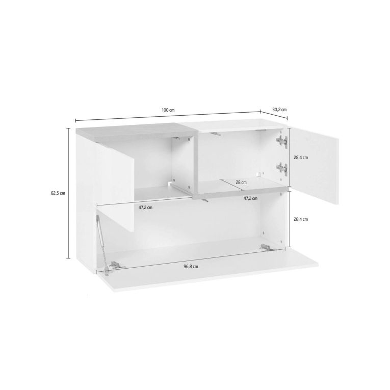 Pensile moderno 4 ante 100x63h cm bianco lucido e ardesia - Anico