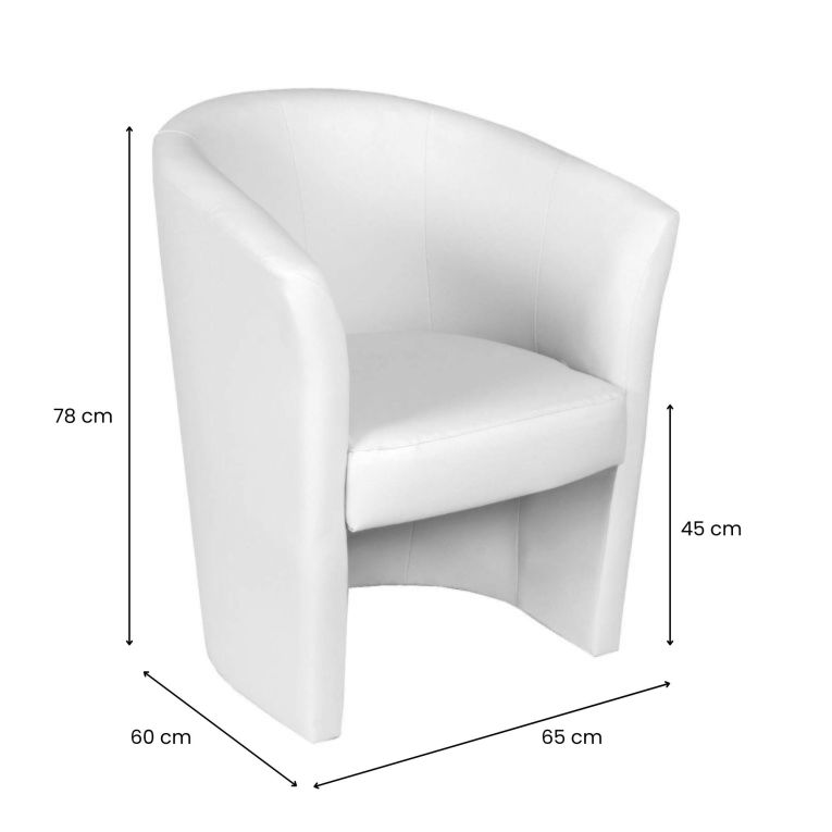 Poltrona Abrera, Poltrona da salotto, Seduta imbottita, Sedia con braccioli in ecopelle, 64x63h76 cm, Bianco