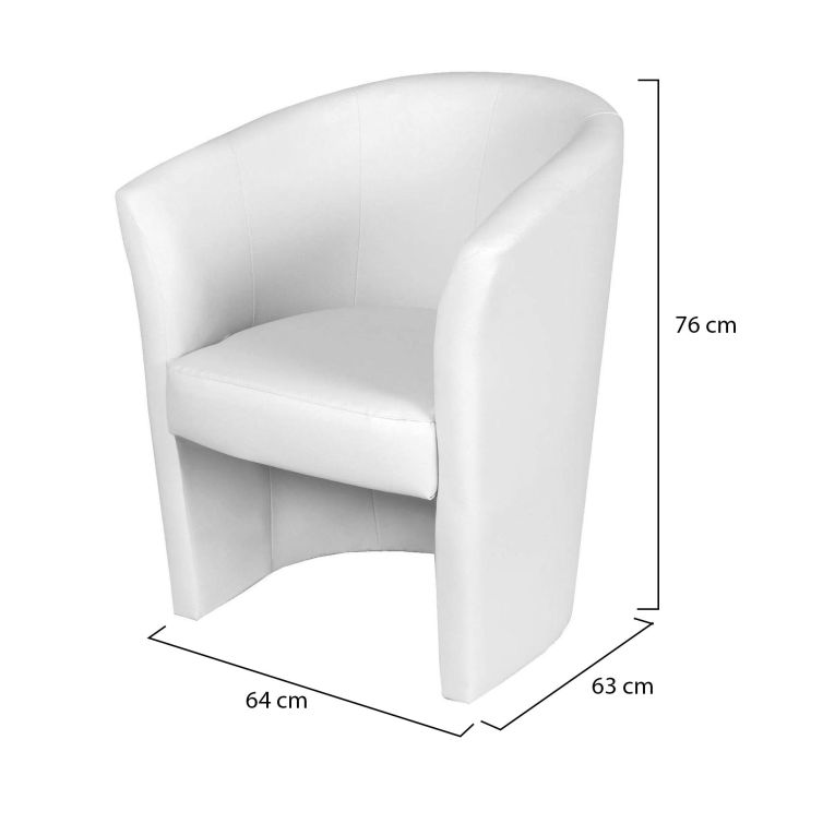 Poltrona Abrera, Poltrona da salotto, Seduta imbottita, Sedia con braccioli in ecopelle, 64x63h76 cm, Bianco