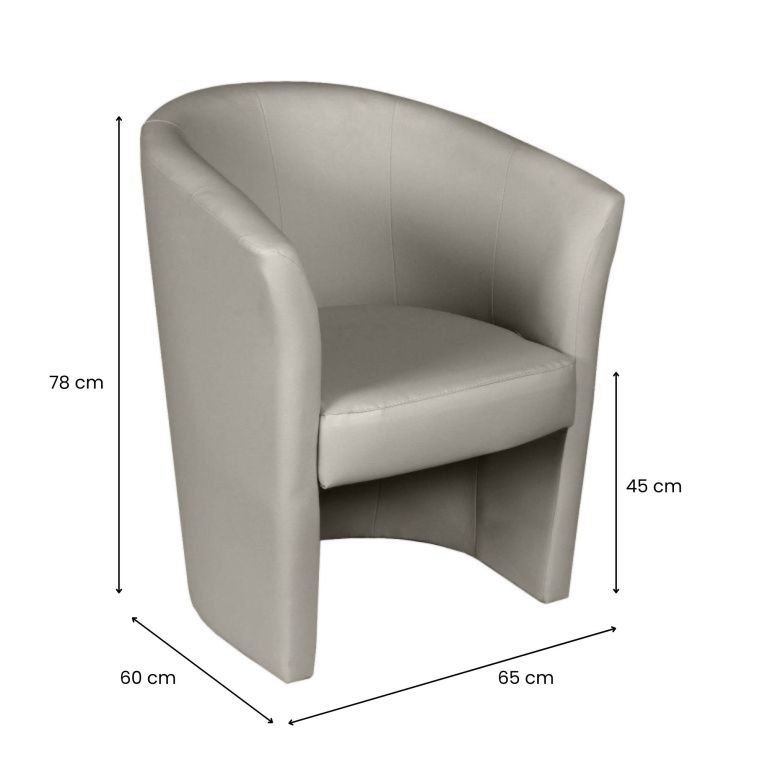 Poltrona Abrera, Poltrona da salotto, Seduta imbottita, Sedia con braccioli in ecopelle, 64x63h76 cm, Grigio