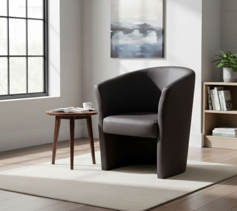 Poltrona Abrera, Poltrona da salotto, Seduta imbottita, Sedia con braccioli in ecopelle, 64x63h76 cm, Nero